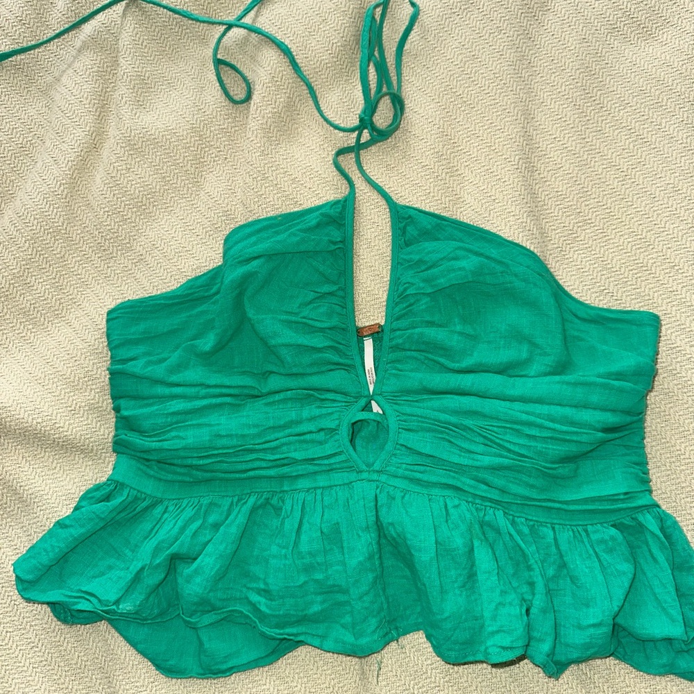 Free People Teal Halter Blouse